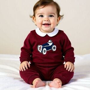 Edgehill Collection Baby Flutter Collar Sweater Car Shirt & Pants Set 12M